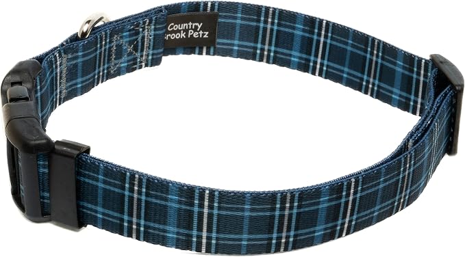 Country Brook Petz - Navy Plaid Everyday Dog Collar and Leash - Plaid and Argyle Collection Featuring Charming Designs (1/2 Inch, Extra Small)
