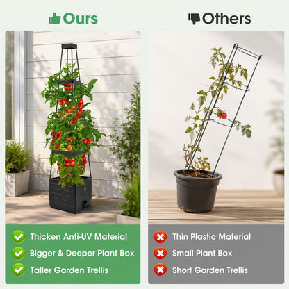 MQUPIN 2 Pack Tomato Planter with Trellis, 57" Self-Watering Raised Garden Bed Planter Box for Climbing Plants Vine Flowers Vegetables, Tomato Cage for Indoor Outdoor Patio Greenhouse