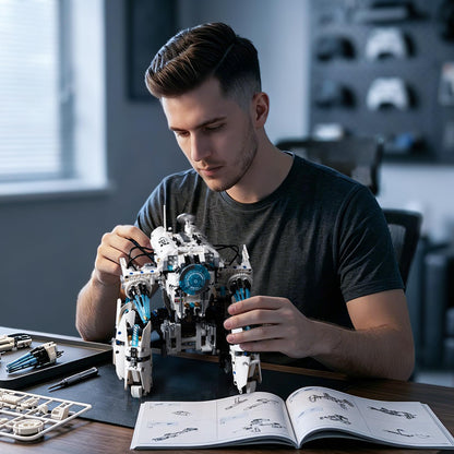 MOQIDI Programmable Hexapod Robot Technic Building Kit, STEM Sci-Fi War Machine Six-Legged Robot with Dual Control, App & Remote Control, Light-Up Cyber Technic Mecha Sets for Boys Ages 8–12 (1406 PCS