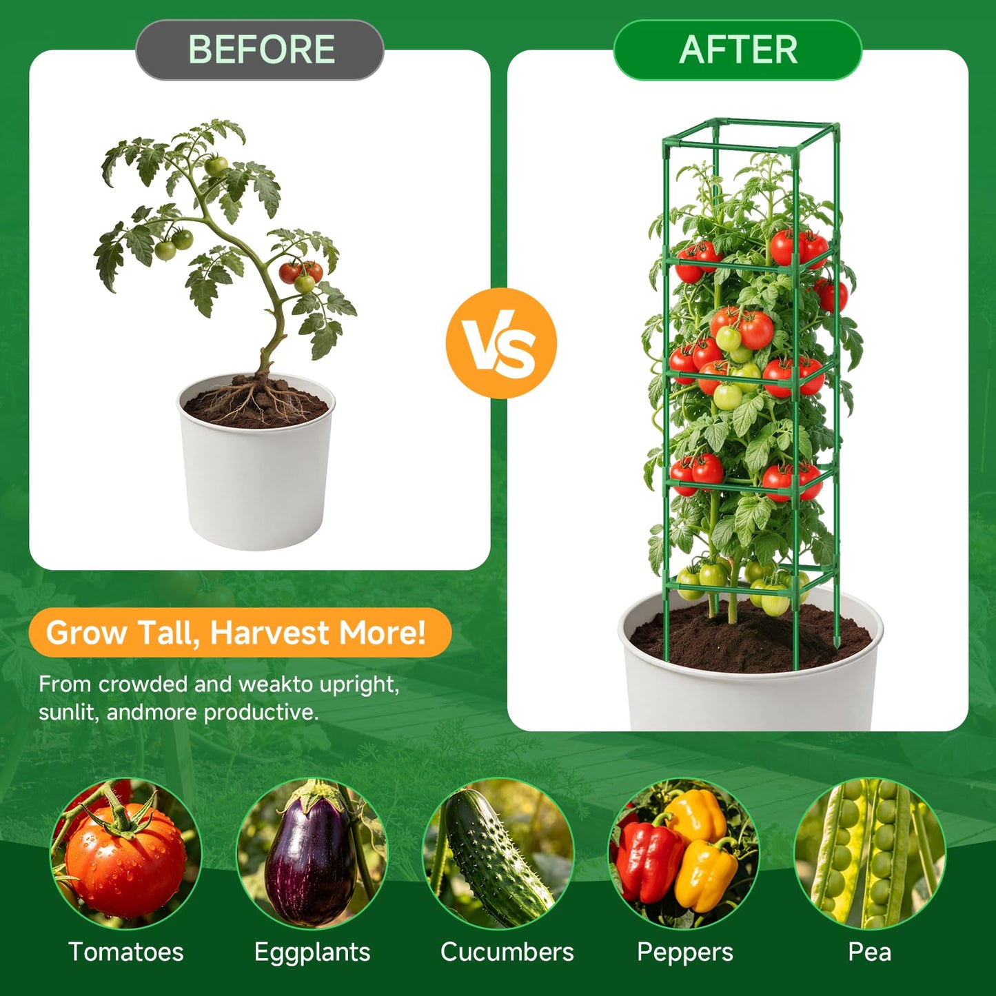 Square Tomato Cages Heavy Duty 3 Pack, Up to 59.6 Inches Tall Adjustable Tomato Trellis Cage for Garden, Plant Support for Vegetables Climbing Plants, Pots Raised Garden Bed Outdoor