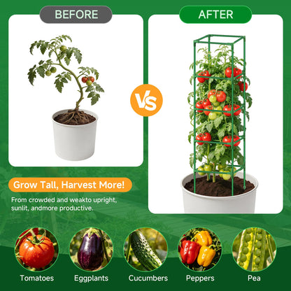 Square Tomato Cages Heavy Duty 3 Pack, Up to 59.6 Inches Tall Adjustable Tomato Trellis Cage for Garden, Plant Support for Vegetables Climbing Plants, Pots Raised Garden Bed Outdoor