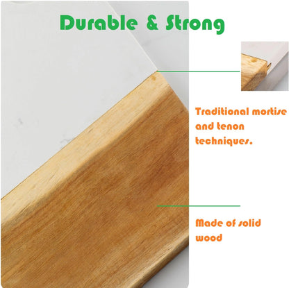 Azauvc Cutting Board with Marble and Natural Wood,Serving Board for Steak Fruits with Handle,Chopping Board for Bread as Serving Trays (White)
