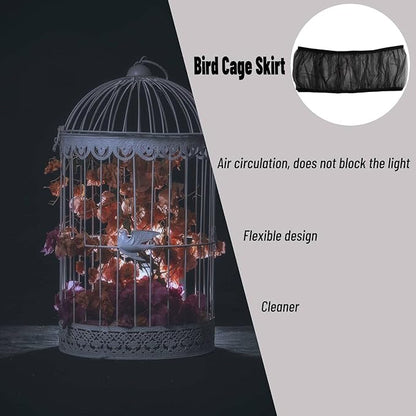 Hakeeta Bird Cage Skirt, Mesh Bird Seed Catcher, Airy Net Cover, Soft Nylon Ventilated Skirt Traps Seed Guard for Parrots with Adjustable Drawstring (Large Size-XL, Black)