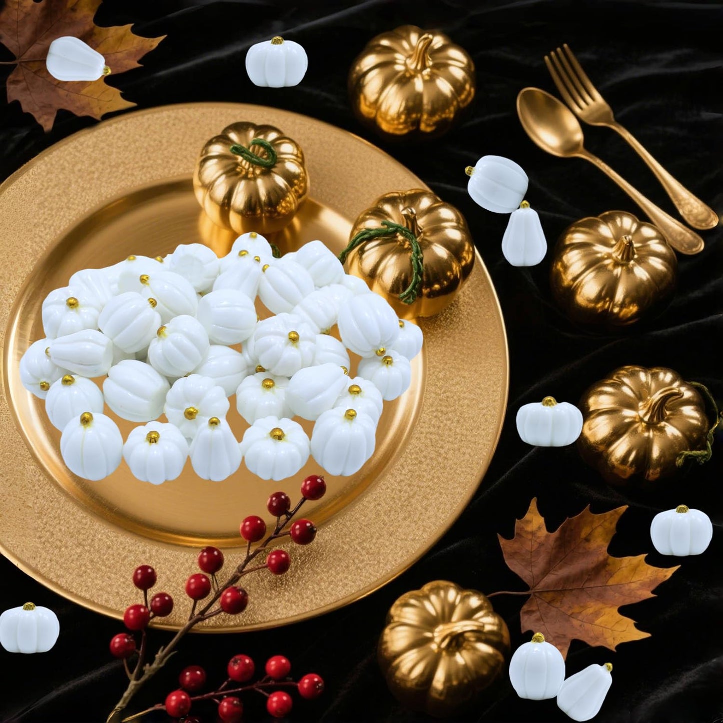 DoubleWood Mini Pumpkins for Crafts, 60Pcs Decorative Miniature Pumpkin, Little Fake Pumpkin, White Pumpkins for Fall Decor, Halloween, Thanksgiving, Vase Filler (60, White)