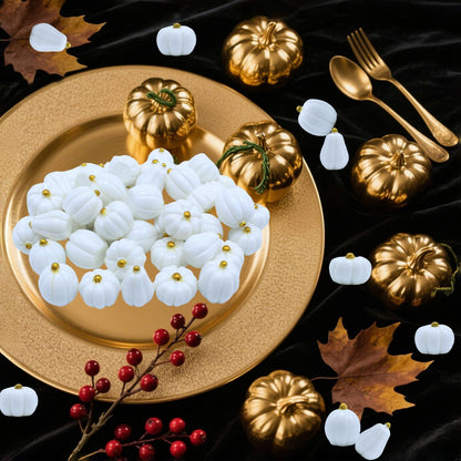 DoubleWood Mini Pumpkins for Crafts, 60Pcs Decorative Miniature Pumpkin, Little Fake Pumpkin, White Pumpkins for Fall Decor, Halloween, Thanksgiving, Vase Filler (60, White)
