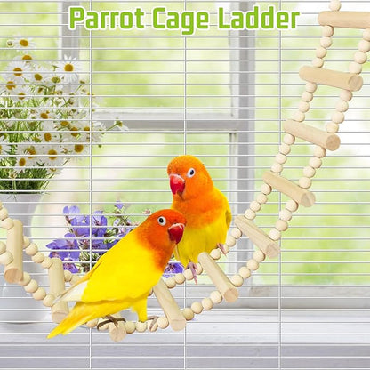BNOSDM Long Bird Ladder Bridge 45.3 in Wooden Parakeet Climbing & Swing Toys Bird Cage Accessories for Budgies, Cockatiels, Conures, Lovebirds, Canaries (20-Steps)