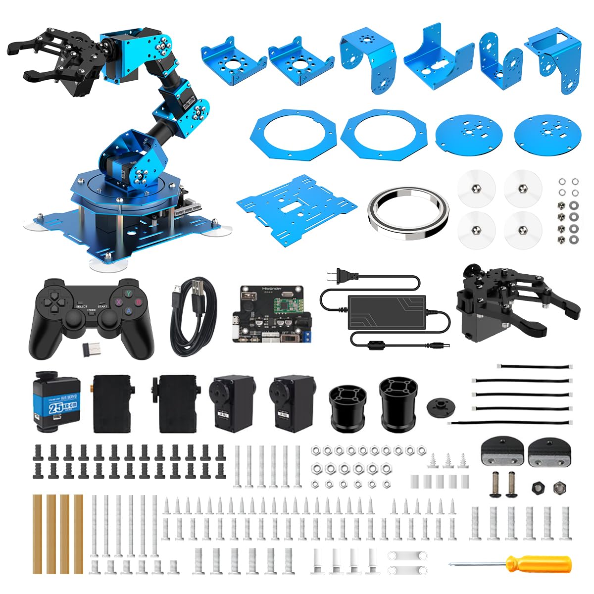 LewanSoul Robotic Arm for Arduino Coding Programming 6DOF STEM Educational Building Robot Arm Kits, 6 AXIS Full Metal Robotic Arm Wireless Controller/PC/App/Mouse Control (Assembled)
