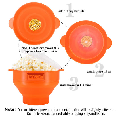 The Original Korcci Microwaveable Silicone Popcorn Popper, Microwave Popcorn Popper, Collapsible Microwave Popcorn Maker Bowl, No Oil Required, Use In Microwave, Dishwasher Safe (Blue)