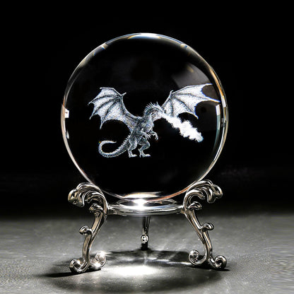 ZEERSHEE 2.4in 3D Dragon Crystal Ball with Stand Fire Breathing Dragon Decoration Gifts for Boys Girls
