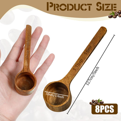 8 Pcs Wooden Measuring Scoops, 15ml/1Tbsp Wooden Scoops for Canister Jars, Acacia Wood Coffee Ground Measure Scoop Set, Kitchen Accessories for Coffee Beans Tea Sugar Bath Salt Washing Powder