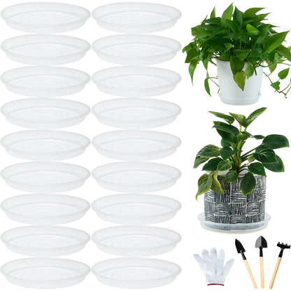 KvyusFlourish 20 Pack 10 Inch Clear Plant Saucers Plastic Drip Tray for Plant Pots Plant Trays for Pots Flower Pot Saucers for Indoors Outdoors with Glove, White