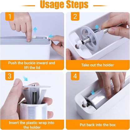 Magnetic Plastic Wrap and Foil Dispenser with Cutter, Fits for Max 12.8In x 328Ft Cling Film, Adhesive Wall Mounted Aluminum Foil and Wrap Organizer Holder for Kitchen