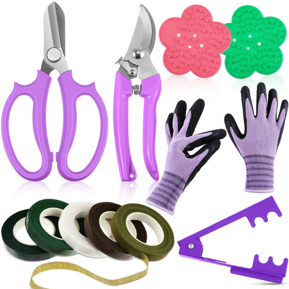 WILLBOND Gardening Gift Set for Women, Mother's Day Floral Arrangement Kit with Pruning Shears, Thorn Remover, Gloves and Floral Tape, Garden Tool Gift Kit for Mom, Wife, Garden Lovers(Purple)