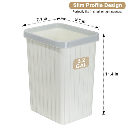 Soddeph 3.2 Gallon Plastic Small Trash Can,Rectangular Wastebasket, Waste Basket,Garbage Container for Bathroom, Kitchen, Bedroom, Office, Home, Dorm Room (1, White)