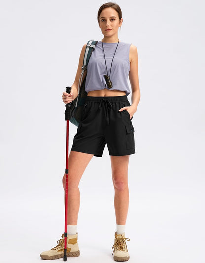 SANTINY Women's 5''/ 7''/9'' Hiking Cargo Shorts Quick Dry Lightweight Summer Shorts for Women Athletic Golf Zipper Pockets(Black_XS)