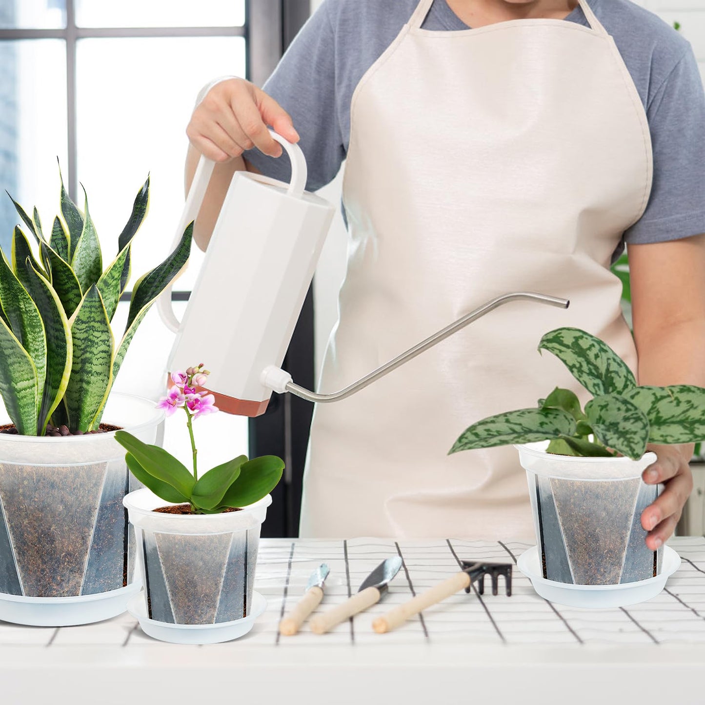 IWNTWY Plant Pots 7/6/4.7 Inch Set of 6, Clear Plastic Nursery Pots with Drainage Holes and Saucers, Flowers Planter Pots for Indoor Outdoor Plants (Variety Size, Clear)