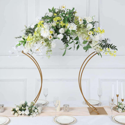 Efavormart 38" Gold Metal Floral Arch Frame Wedding Table Centerpiece Stand With Curvy Design, Large Table Display Or Aisle Prop