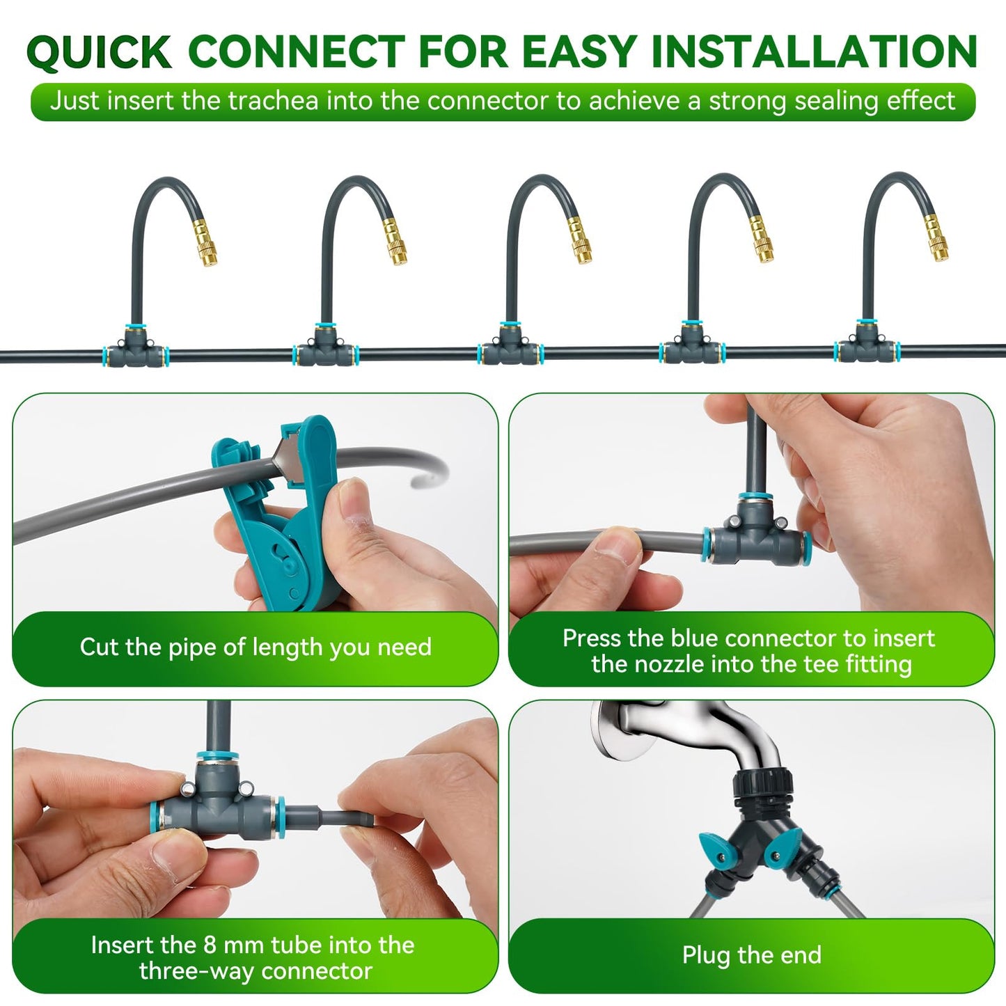 360° Adjustable Drip Irrigation System 100FT,5/16" Garden Watering Kit with 16 Copper Nozzles,82Pcs Drip Irrigation Kit，Automatic Misting Sprinkler System for,Raised Bed, Patio, Lawn & Yard Care