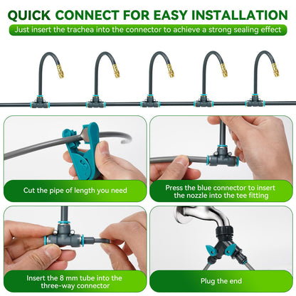 360°Adjustable Drip Irrigation System 200FT,5/16" Extra Long Garden Watering Kit with 32 Copper Nozzles,141Pcs Drip Irrigation Kit，Automatic Atomizing Plant Sprinkler for Large Yard, Greenhouse, Lawn