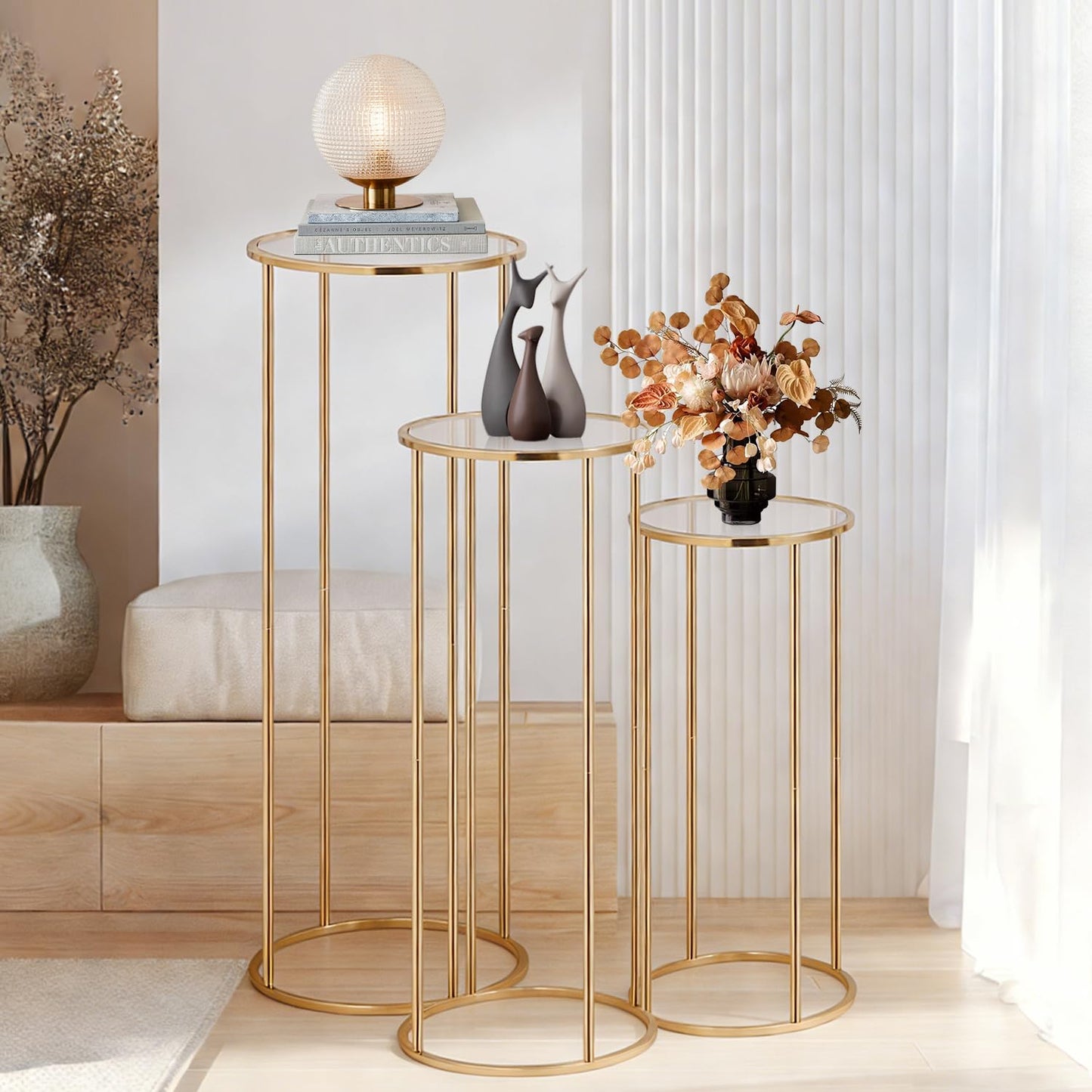 Cylinder Stands for Party, 3Pcs Gold Cylinder Pedestal Stand, Cilindros Para Fiestas Cake Table Stand Parties Metal Round Cylinder Display Plant Stand Tables for Weddings Birthday Party Decorations