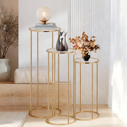 Cylinder Stands for Party, 3Pcs Gold Cylinder Pedestal Stand, Cilindros Para Fiestas Cake Table Stand Parties Metal Round Cylinder Display Plant Stand Tables for Weddings Birthday Party Decorations