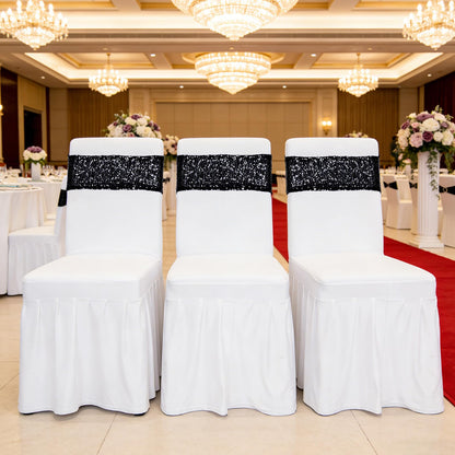Poise3EHome Pack of 10 Black Sequin Chair Sashes, Double Sided Glitter Stretchy Chair Bands with Buckle for Home Party Bridal Shower Wedding Banquet Reception Decorations