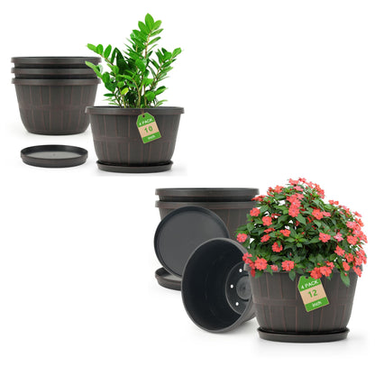 Quarut 4 Pack 10 inch Pots for Plants and 4 Pack 12 inch Flower Pots with Drainage Holes and Saucer for Outdoor Indoor Plants.