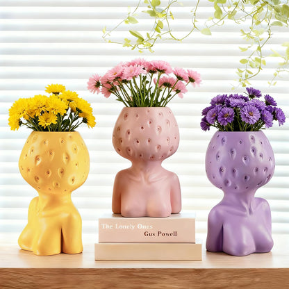 Ravixor Female Form Flower Vase, Unique Face Planter Pot with Drainage Hole, Resin Flower Pot for Indoor Outdoor Plants Succulents Boho Home Decor Gift, Purple