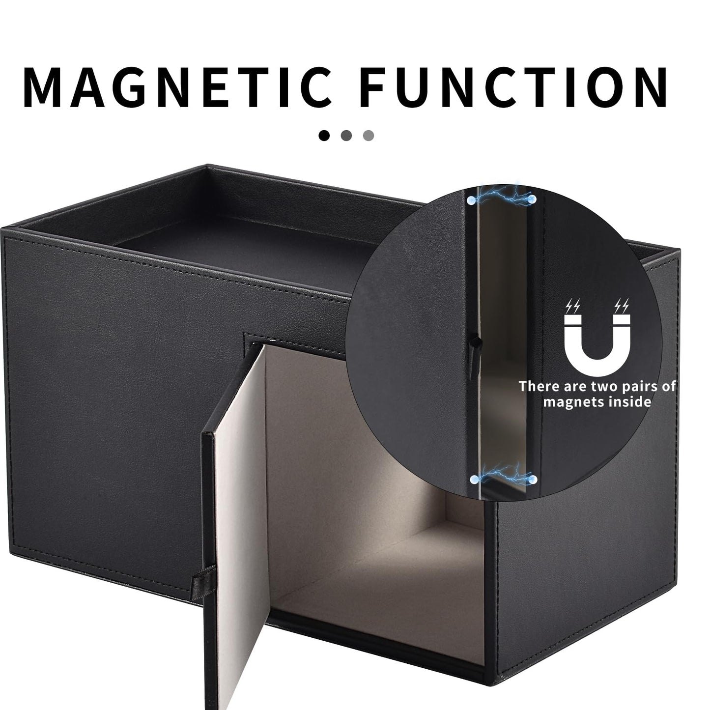 RHCSZ Square Tissue Box Cover with Drawers,Tissue Box Holder with Storage Tray, Makeup Organizer and Desk Organizer,Tissue Holders Decorative for Bathroom Vanity NightStand Dressing Table (Black)