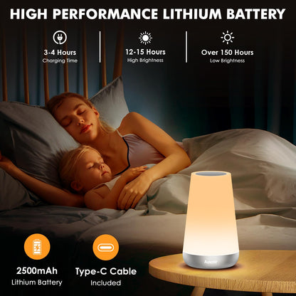 Auxmir LED Night Light Bedside Lamp Touch and Remote Control Dimmable Tabletop 13 RGB Colors Changing 5 Brightness Adjustable Rechargeable Portable Lamp for Baby Kids Nursery Bedroom Bathroom Camping