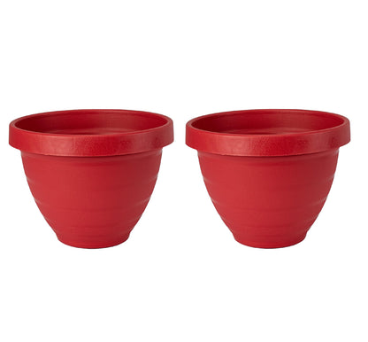 The HC Companies Rings Flower Planter - Self Watering Plant Pots for Herbs & More - Round Lightweight Outdoor & Indoor Planter (8" Warm Red, Pack of 2)