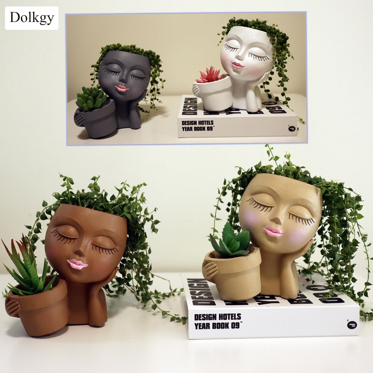 Dolkgy Face Flower Pot Head Planter, Face Planter Black Woman Unique Planters for Indoor Outdoor Plants, Novelty Plant Pots Lady Head Vase with Drainage Hole for Home Garden Succulents Cactus