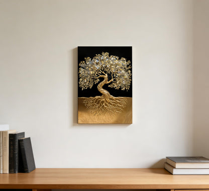 Tree of Life Canvas Wall Art Healing Crystal Painting Picture Wall Decor Golden Minimalist Theme Poster Print Artwork for living room Bathroom Bedroom Office Hallway Home Decoration