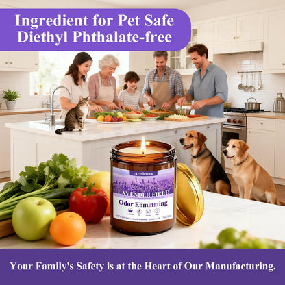 Lavender Odor Eliminating Candles | Eliminates 95% of Pet, Smoke & Bathroom Odors – 7oz Hand Poured Soy Candle - Aromatherapy Stress Relief Scented Candles - Relaxing Gifts for Calm & Fresh Homes