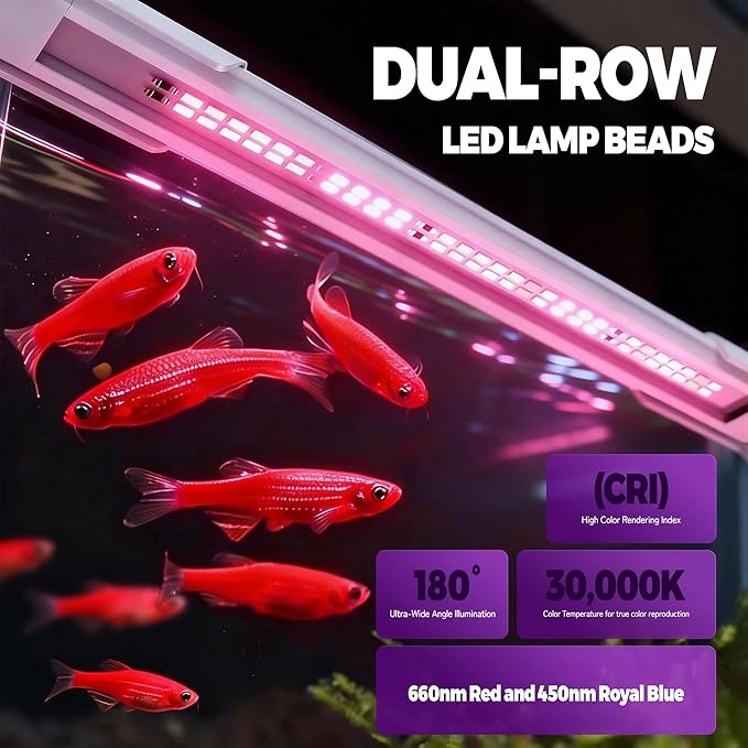 AQUASMITH Aquarium Light,Fish More Red Water is Not,Specific Full Spectrum Fish Tank Light,Comes with Two Mounting Brackets, Timing Function, Memory Feature, Adjustable Brightness, IP68 (22IN)