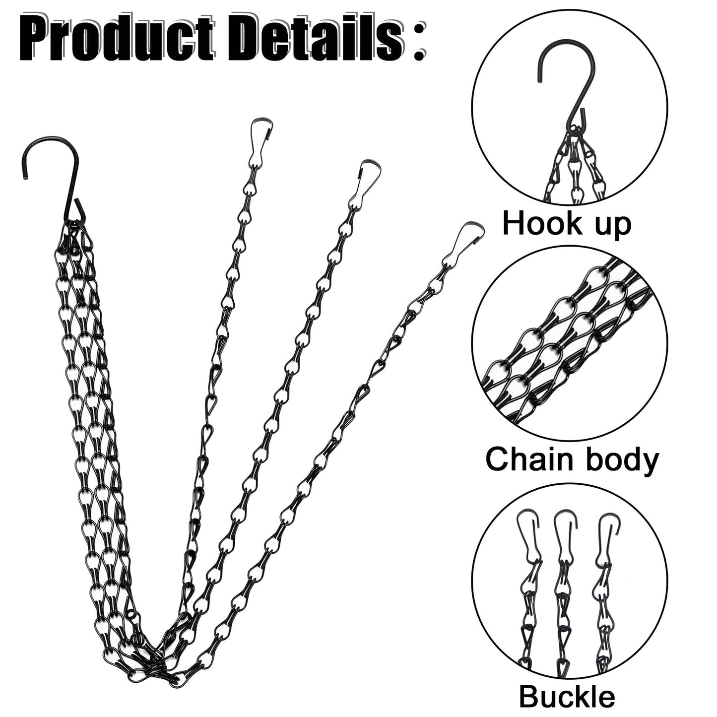 XXFBJNMD 8 Pcs Hanging Chain 21.6 Inches Black Hanging Plant Chain and Hooks 3-Point Basket Replacement Chain for Planters, Bird Feeders, Lantern, Lamp