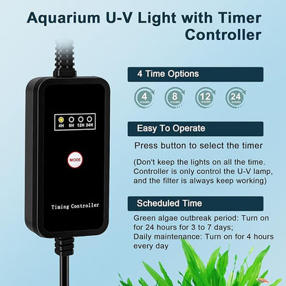 hygger Aquarium U-V Filter with Filter Sponge, U-V Light & Timer, Submersible Pump Filter for Green Water Clean, Internal Filter with Aeration & Rainfall for Fish Tank