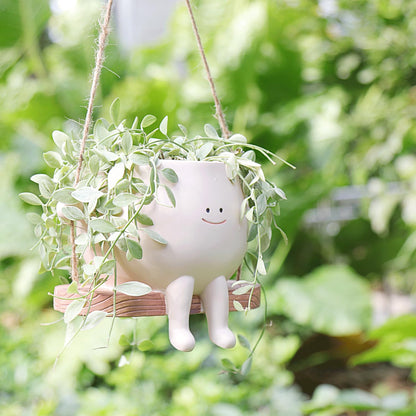 HUNTHAWK Large Swinging Smiley Face Planter Pot Hanging Flower Planters for Indoor and Outdoor Plants, Funny Succulent Pots for String of Pearls Plant Live- Ideal Gifts for Mother's Day and Christmas