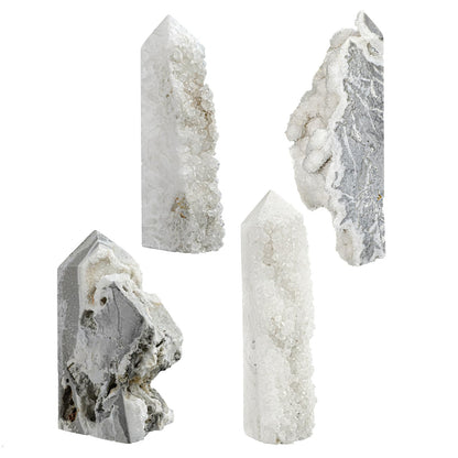 Sportmusies Natural Rock Crystal Cluster Obelisk Wand Tower Home Office Decoration, Irregular-Shaped Geode Stone Mineral Specimen Reiki Collection, 4.33-6.69 inches
