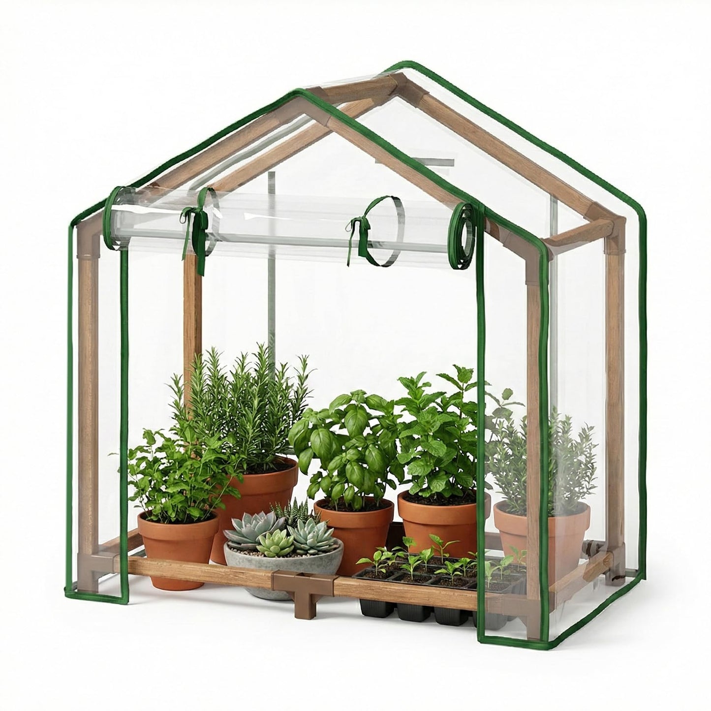 Leaf&Lull Mini Greenhouse Indoor Desktop with Zippered Doors & Roll-up Windows Elevated Bottom Portable Plant Hot House with Durable PE Cover Ventilation Window for Seed Starting&Plant Growth