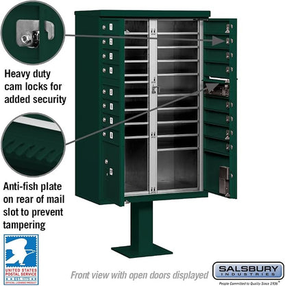 Salsbury Industries 3316GRN-U 16 A Size Doors, United States Postal Access Type III Cluster Box Unit, Green