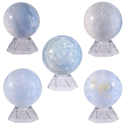 Sportmusies Natural Blue Celestite Stone Sphere with Acrylic Stand, Polished Crystal Ball Decoration for Home & Office