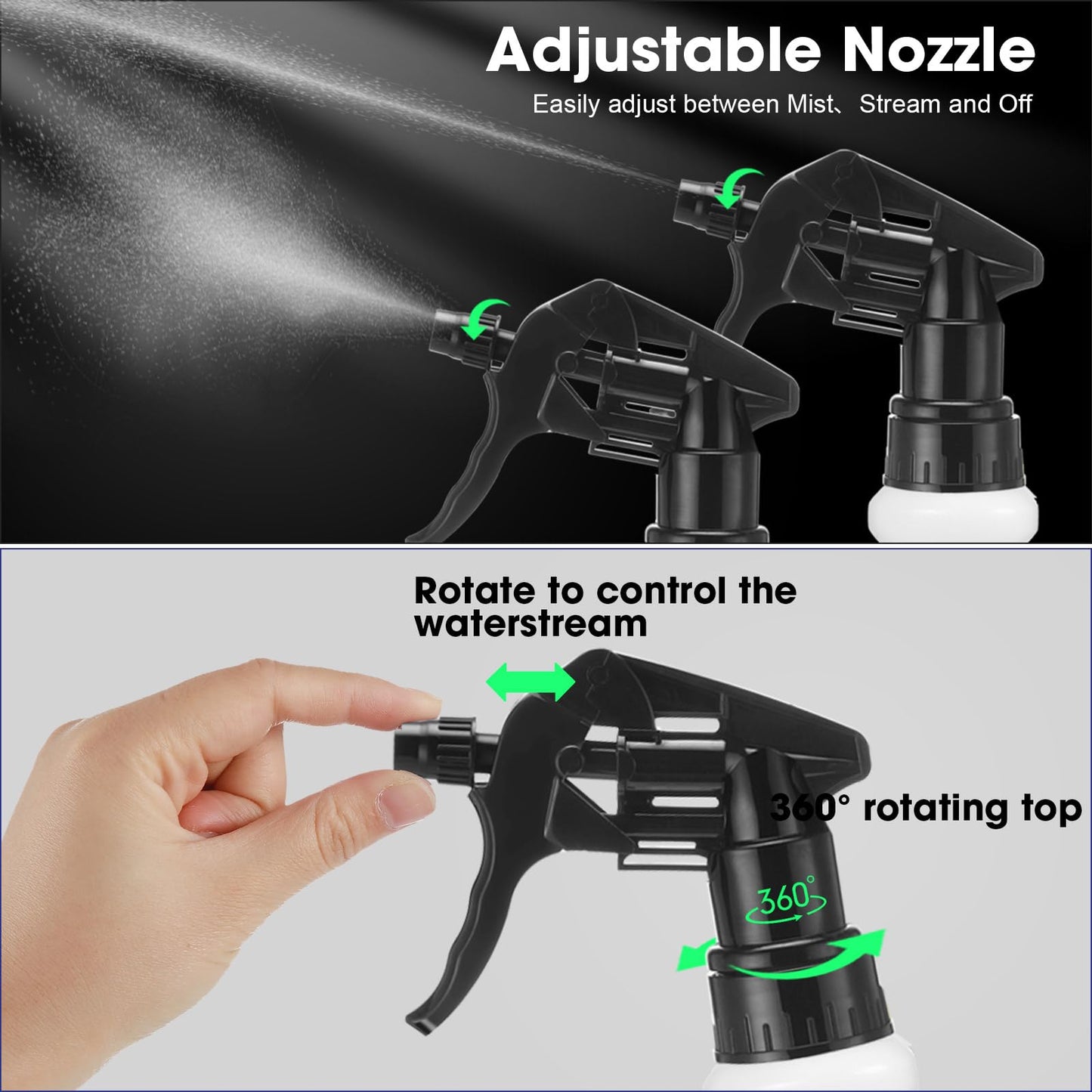 Gerrii 24 Pcs 24oz Plastic Spray Bottle Bulk, Empty Refillable Squirt Bottles for Cleaning Solution, Leak Proof Water Spray Bottle with Adjustable Nozzle and Sticker Commercial Supplies (Black)