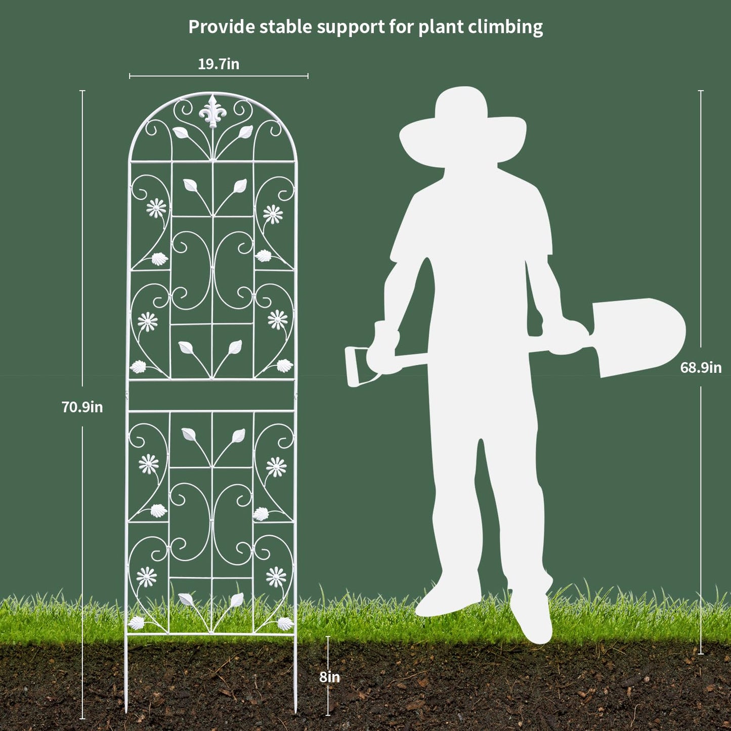 Maidapulu, Trellis for Climbing Plants Outdoor, （2 Pack 70.8x19.6-inch）, Generic Metal Garden Trellis, Rustproof, Easy Assembly,（White）