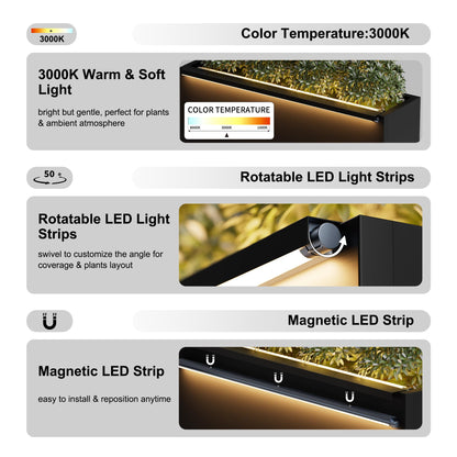 GSK Black Metal Planter Box with LED Light 30"H×10"W×37.9"L Span Rectangular Flower Trough Lighting Up Indoor Rectangle Insert Drainage Holes Garden Plants Outdoor Separation Space Garden Patio Porch