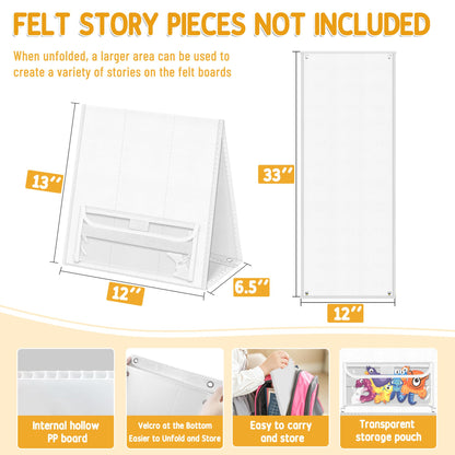 AKAYOK Foldable Felt Board - Double-Sided Flannel Story Board for Preschool Learning, Interactive Storytelling & Play | 13" x 12" Portable Felt Play Board for Home & Classroom Use（White）