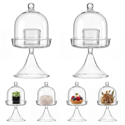 Gandeer 6 Pack Mini Glass Cloche with Base Bell Jar Dome & Acrylic Cube Planter 2.7 x 2.7 x 5'' Clear Glass Terrarium for Succulents Moss Cakes Miniature Dioramas Specimens Jewelry Rings Display