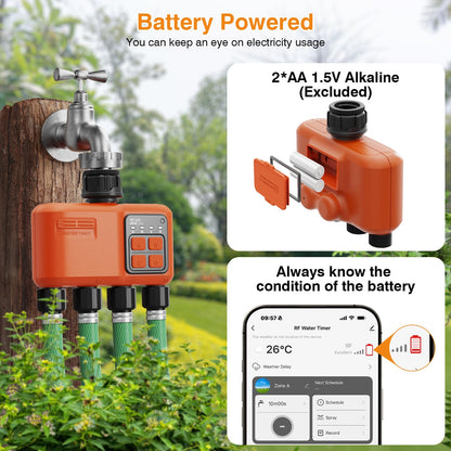 Smart WiFi Sprinkler Timer 4 Zone,WiFi Water Timer for Garden Hose with 984 FT Range,APP & Remote Control,Alexa & Google Voice Compatible,Rain Delay, Manual Mode Sprinkler System