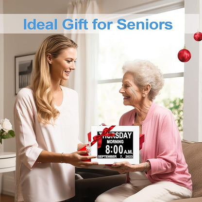 JALL 8" Large Digital Calendar Day Clock for Seniors 2026 - Easy to Read Alzheimer's Dementia Memory Loss Clock for Elderly with IPS Wide Angle，Day & Date, 12 Custom Alarms & Auto-Dimming, White