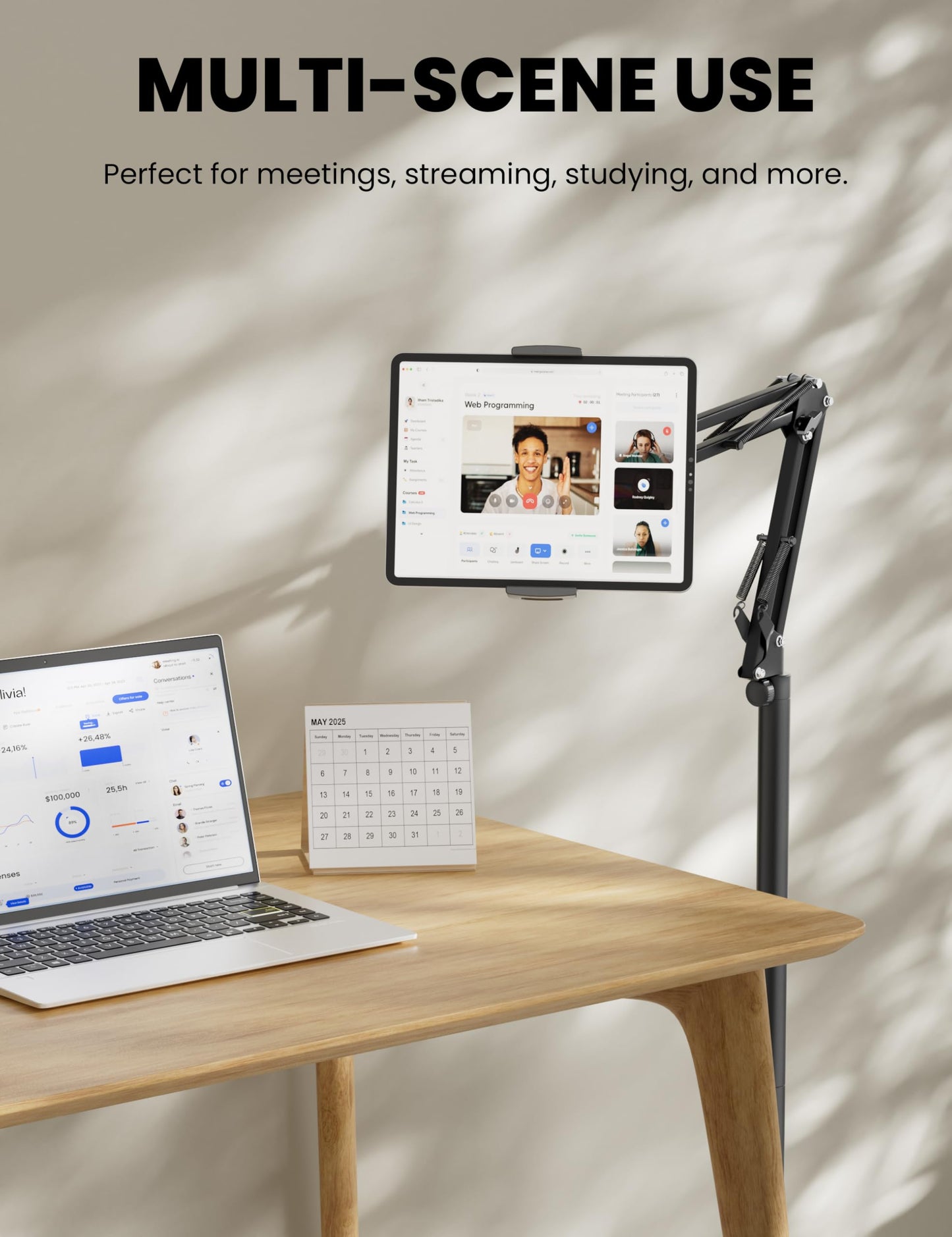 Tablet Floor Stand, 360-Degree Rotatable Metal Tablet Holder Stand, Adjustable Height and Angle iPad Stand,Universal Tablet Holder for iPad/Phone/Kindle/Tabs/E-Readers and all 4.7~12.9” Screen Devices